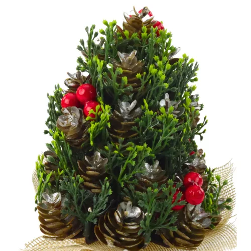 Mesterséges Karácsonyfa Tobozok Piros Berkenye Díszek 17x10cm