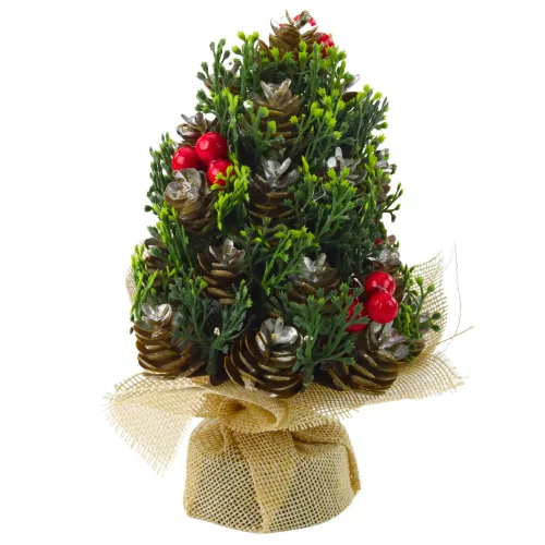 Mesterséges Karácsonyfa Tobozok Piros Berkenye Díszek 17x10cm