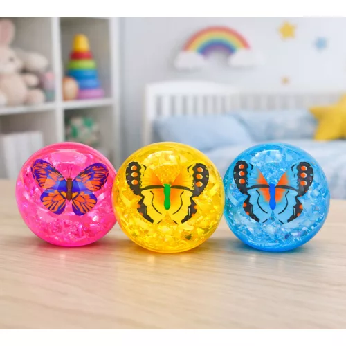 Rugalmas Gumi Pattogó Labda Konfetti Pillangó Világító Mix 9 cm