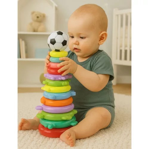 Oktató piramis puzzle labda matricák 13 szint színes