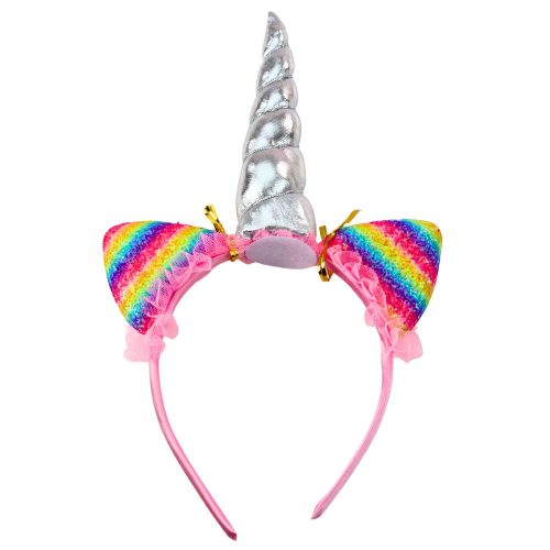 Unikornis fejpánt, fülek, szarv, nyaklánc, színes szett