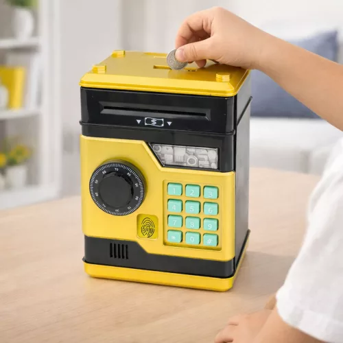 ATM elektronikus széf malacpersely fények PIN kód hangok arany