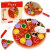 Fa pizza vágó készlet tépőzáras kerékkel és vágódeszkával