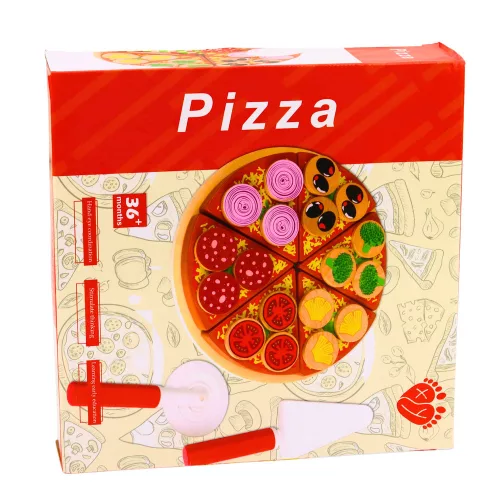 Fa pizza vágó készlet tépőzáras kerékkel és vágódeszkával