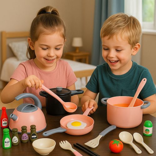 Konyhai edénykészlet, főzőkiegészítők, ételek, rózsaszín, 32 db.