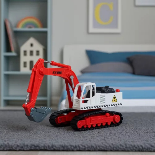 Fém lánctalpas kotrógép mozgatható forgó kanállal, fülkével, lámpákkal, hangokkal