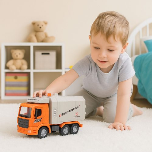 Szemétkocsi városi fényei narancssárgán hangzanak