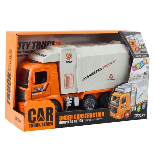 Szemétkocsi városi fényei narancssárgán hangzanak