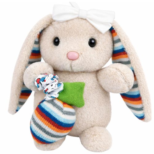 Puha plüss nyuszi zenélő doboz ölelnivaló játék kabalafigura bézs