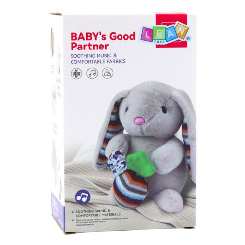 Puha plüss nyuszi zenélő doboz ölelnivaló játék kabalafigura bézs