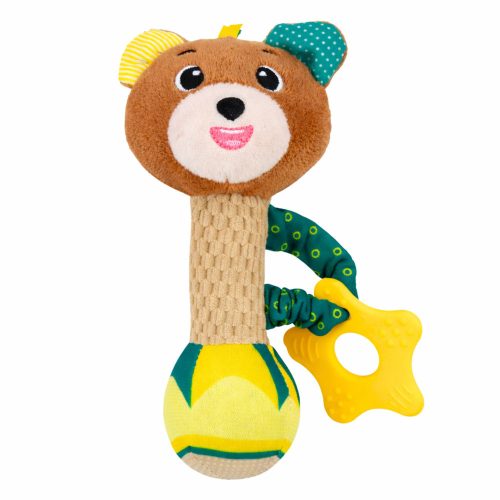 Plüss mackós csörgő rágókával és nyikorgóval babáknak