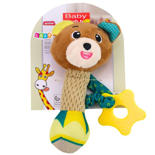 Plüss mackós csörgő rágókával és nyikorgóval babáknak