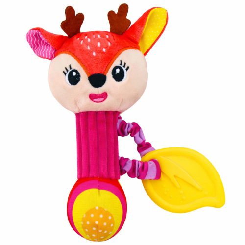 Plüss szarvas csörgő rágókával és nyikorgóval babáknak