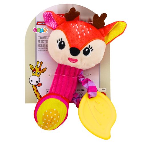 Plüss szarvas csörgő rágókával és nyikorgóval babáknak