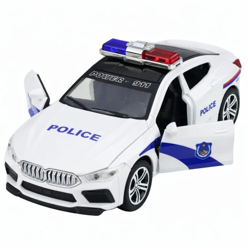 Rendőrautó nyitóajtók motoros fényei fehér hangokat adnak