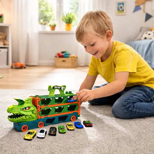 Dinoszaurusz Teherautó Rugós Pályával Autó Szállítóhoz és Launcherhez 4 az 1-ben