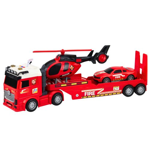 Tűzoltó mentőkészlet, teherautó, vontató, autó, helikopter, fények, hangok