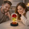 Örök Rózsa Üvegkupolában LED Világítás Piros 21,5 x 11 cm