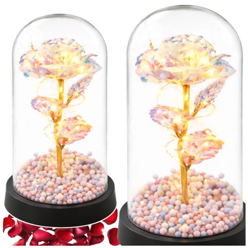 Örök Rózsa Üvegkupolában LED Kristályvilágítás 21,5 x 11 cm