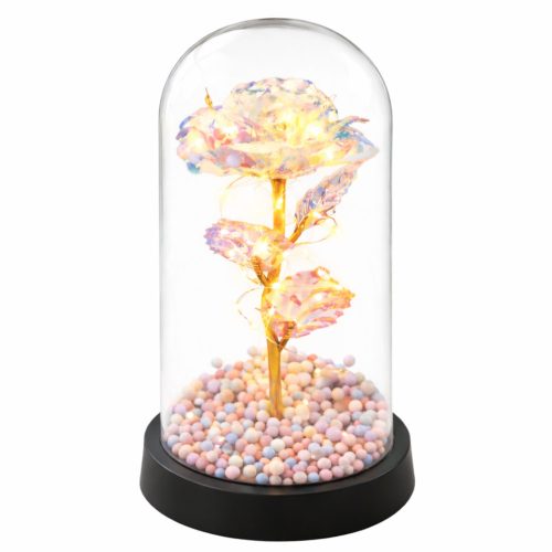 Örök Rózsa Üvegkupolában LED Kristályvilágítás 21,5 x 11 cm