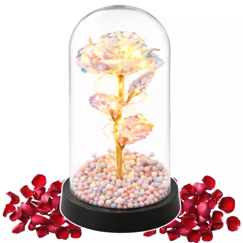 Örök Rózsa Üvegkupolában LED Kristályvilágítás 21,5 x 11 cm