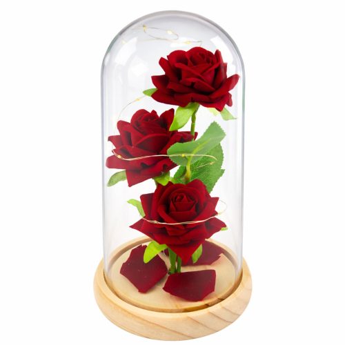 Örök Rózsák Üvegkupolában LED Világítás Piros 21,5 x 11 cm