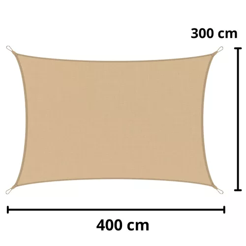Téglalap alakú bézs színű, vízálló kerti napvitorla 200x300 cm