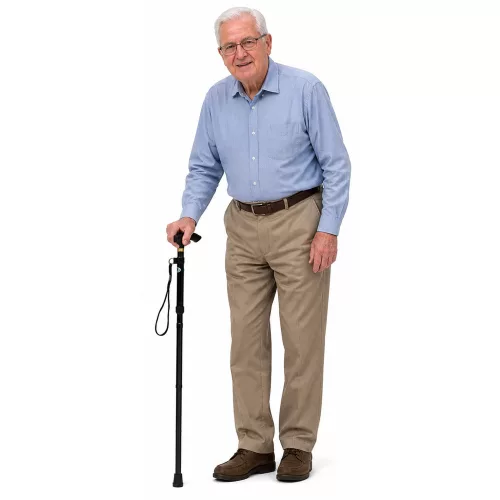 Telescopic Folding Adjustable Aluminum Walking Stick for Seniors Black 85-95cm