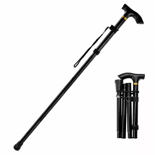 Telescopic Folding Adjustable Aluminum Walking Stick for Seniors Black 85-95cm