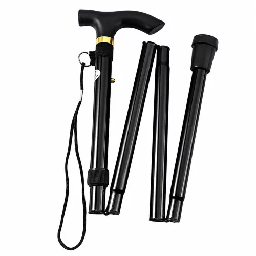 Telescopic Folding Adjustable Aluminum Walking Stick for Seniors Black 85-95cm
