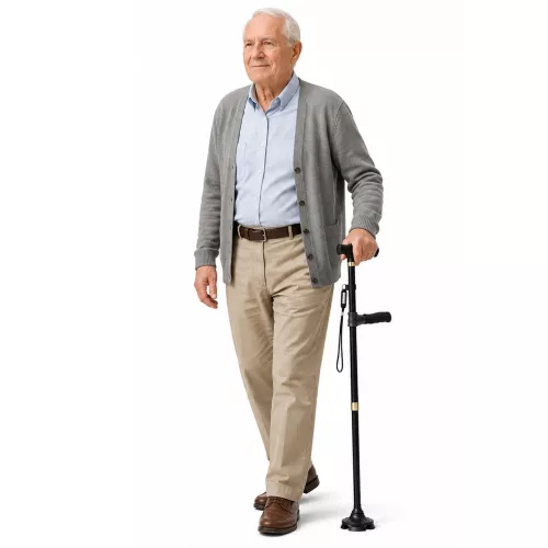 Adjustable Folding Walking Stick with LED Flashlight for Seniors, Black, 80-100 cm