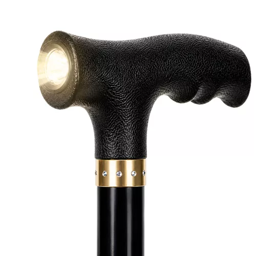 Adjustable Folding Walking Stick with LED Flashlight for Seniors, Black, 80-100 cm