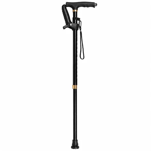 Adjustable Folding Walking Stick with LED Flashlight for Seniors, Black, 80-100 cm