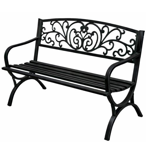 Kerti Pad Terasz Kerti Fém 2 Személyes Díszített Fekete 127 cm