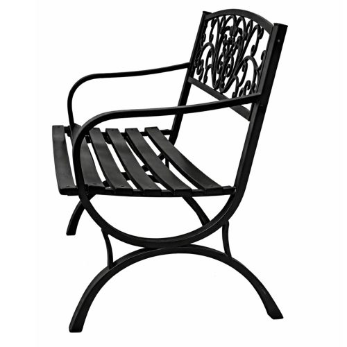 Kerti Pad Terasz Kerti Fém 2 Személyes Díszített Fekete 127 cm