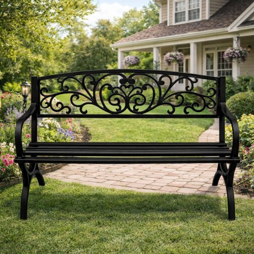 Kerti Pad Terasz Kerti Fém 2 Személyes Díszített Fekete 127 cm