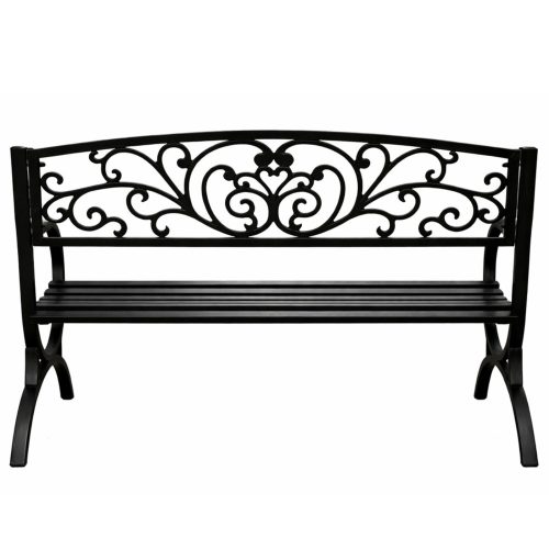 Kerti Pad Terasz Kerti Fém 2 Személyes Díszített Fekete 127 cm