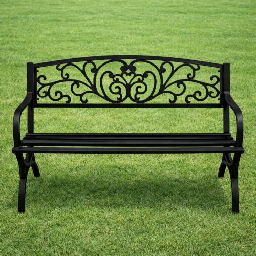 Kerti Pad Terasz Kerti Fém 2 Személyes Díszített Fekete 127 cm