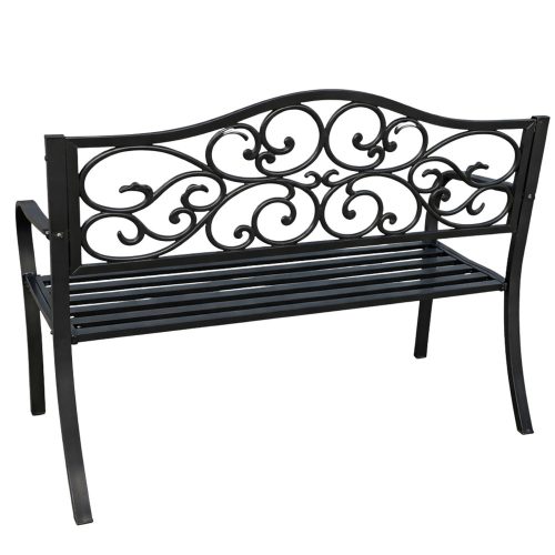 Kerti Pad Terasz Kerti Fém 3 Személyes Díszített Fekete 127x60x89 cm