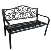 Kerti Pad Terasz Kerti Fém 3 Személyes Díszített Fekete 127x60x89 cm