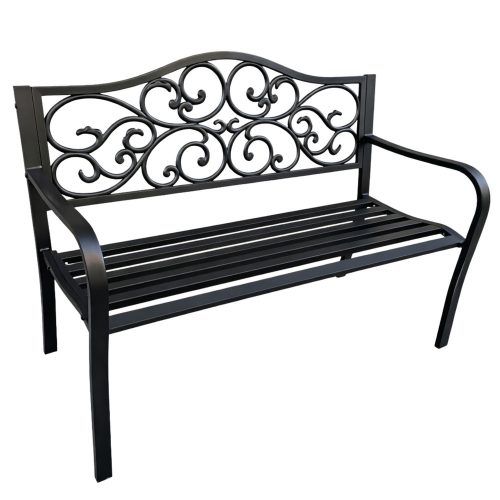 Kerti Pad Terasz Kerti Fém 3 Személyes Díszített Fekete 127x60x89 cm