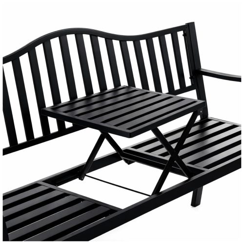 Kerti pad, terasz, kerti fém, 2-3 személyes asztal, fekete, 150 cm