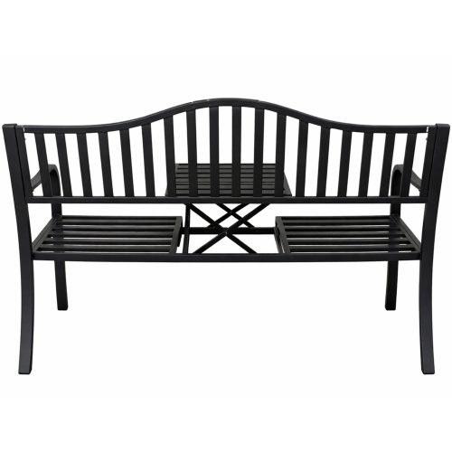 Kerti pad, terasz, kerti fém, 2-3 személyes asztal, fekete, 150 cm