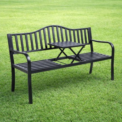 Kerti pad, terasz, kerti fém, 2-3 személyes asztal, fekete, 150 cm