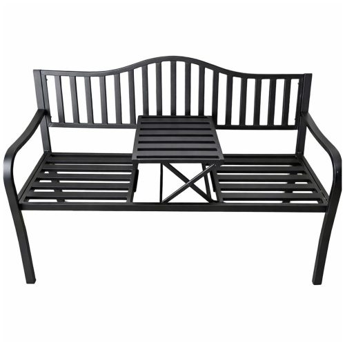 Kerti pad, terasz, kerti fém, 2-3 személyes asztal, fekete, 150 cm