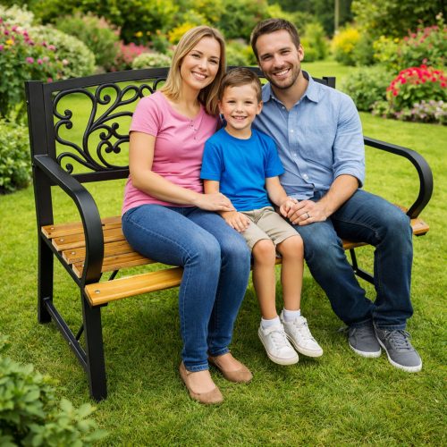 Kerti Pad, Parki Terasz, Kerti Fém, Fa, 2 Személyes, 118 cm