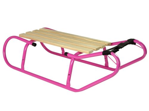 Fém szán, rózsaszín háttámlával