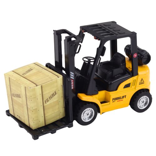 Targonca motoros fém raklapdobozzal, mozgó villákkal, sárga