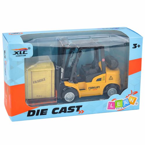 Targonca motoros fém raklapdobozzal, mozgó villákkal, sárga