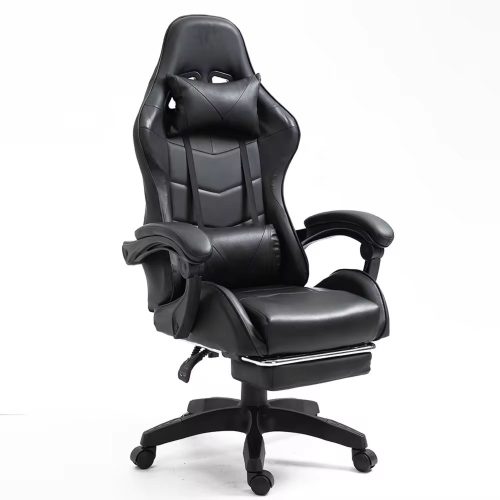 LEAN Forgós Irodai Gamer Szék Lábtartóval és Párnákkal, Fekete